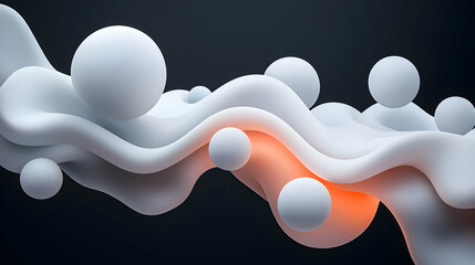 Glowing White Spheres Flowing on Dark Background