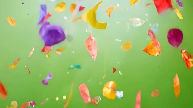 Vibrant Green Background with Colorful Confetti for a Festive Party Celebration
