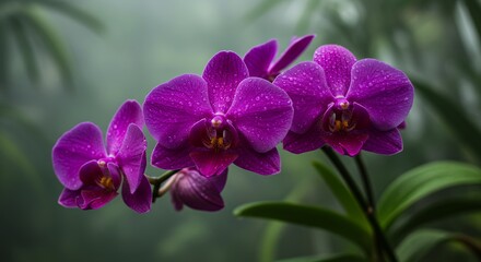 Obraz premium Stunning Purple Orchids with Dew Drops Closeup Macro Photography
