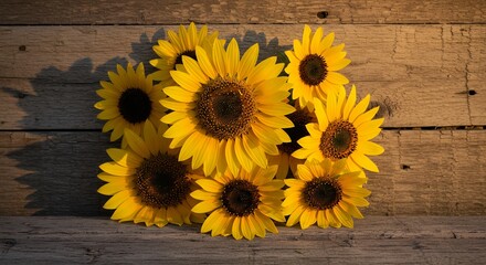 Sunflowers on Rustic Wooden Background