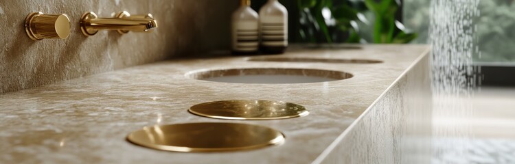 Fototapeta premium Luxurious and Modern Bathroom Design with High-End Materials and Elegant Features for Commercial and Use