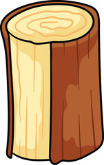 Vertically standing wooden log with visible tree rings and a split bark