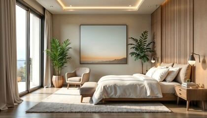 Living room with modern furniture and cozy interior design elements. 