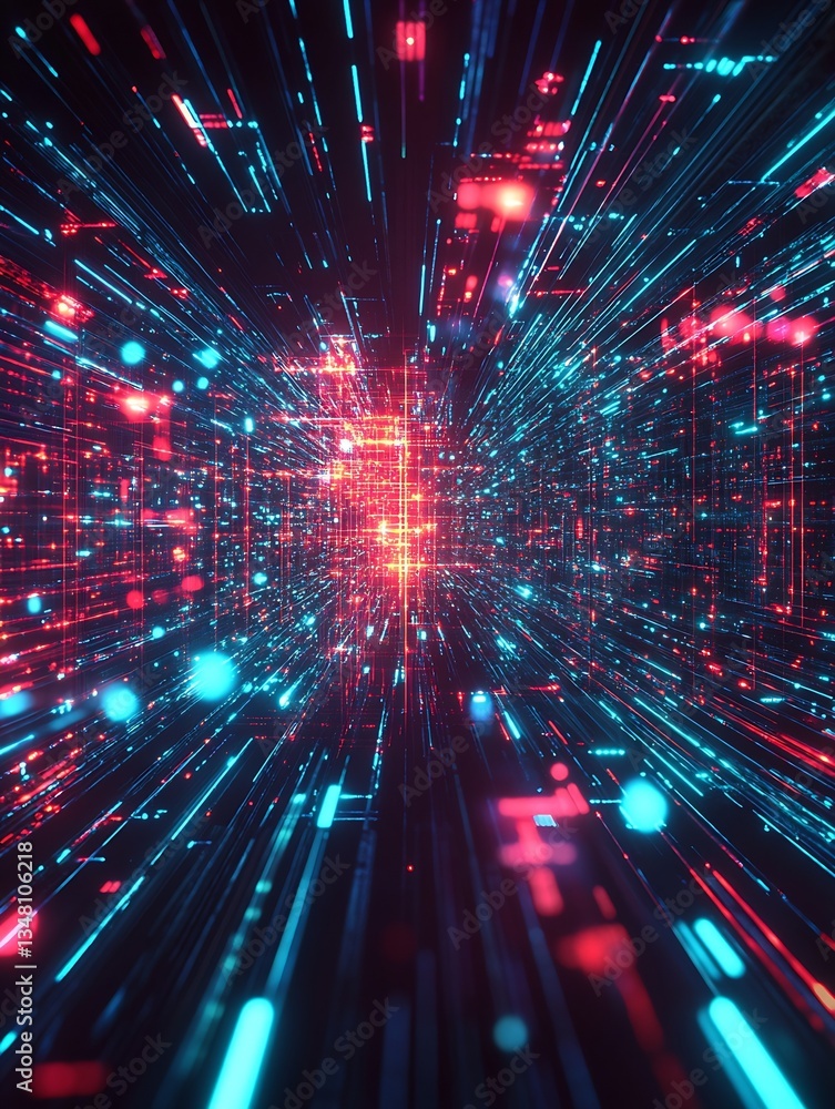 Poster futuristic digital landscape with glowing lines and bright lights creating depth : generative ai