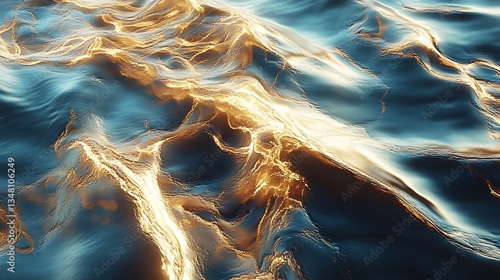 Aufkleber shimmering ocean waves with golden highlights captured in a serene moment : generative ai