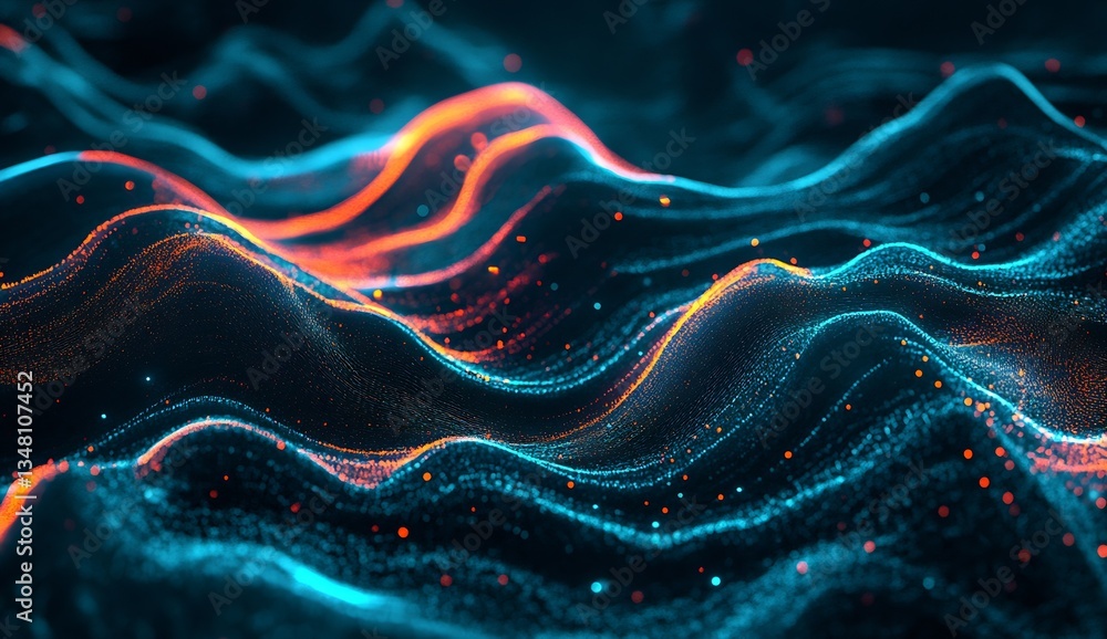 Poster Stunning abstract digital waves showcasing vibrant lights and colors in a mesmerizing flow : Generative AI