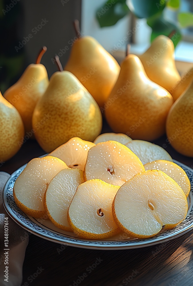 Aufkleber freshly sliced juicy pears ready to delight with taste and nutritional value : generative ai