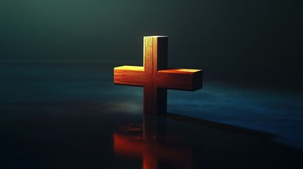 A wooden plus sign cast in shadow on a surface