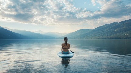 Fototapeta premium Serene Paddleboarding Adventure in the Mountains