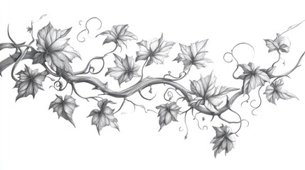 Intricate Pencil Sketch of a Vine with Lush Leaves