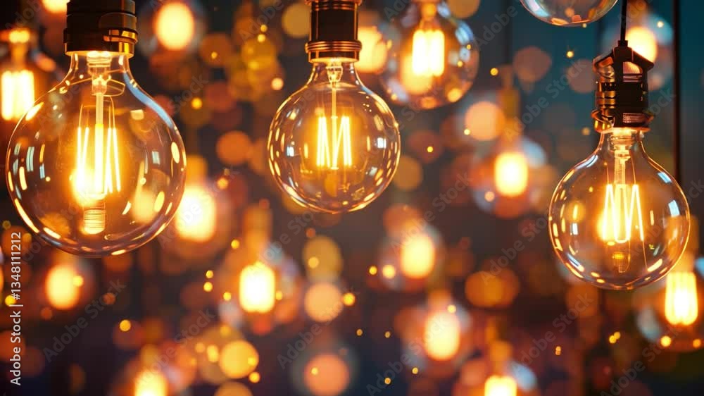 Poster a beautiful arrangement of glowing light bulbs, creating a warm and inviting atmosphere with soft bo