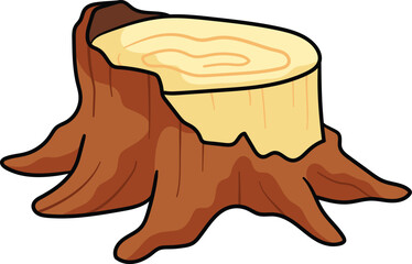 Broken tree stump with exposed roots and visible growth rings