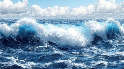 Ocean waves crashing under a cloudy sky nature