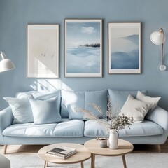 Light Blue Living Room with Abstract Art