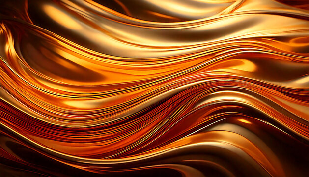 A peaceful, abstract AI-generated artwork of flowing liquid metal in warm golden hues, resembling slow-motion waves