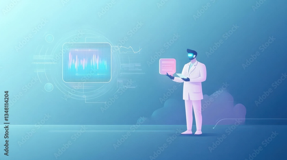 Poster futuristic doctor with virtual technology and data visualization concepts
