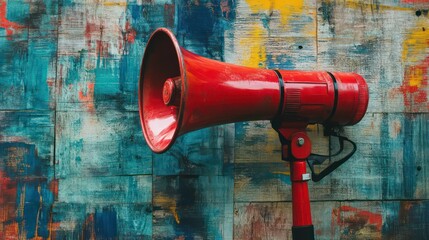 This high-resolution image of a classic red megaphone is perfect for projects related to announcements, communication, protests, and making your voice heard.