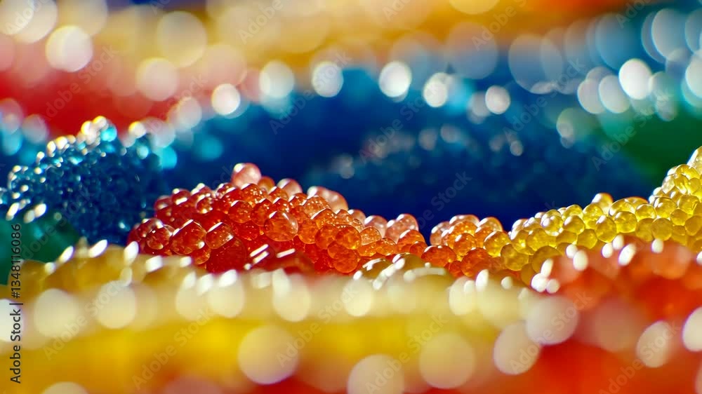 Poster colorful close-up of textured beads displayed in vibrant patterns in soft focus