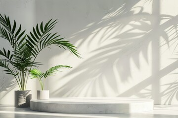Vibrant Color Image of Minimalistic Podium Under Spotlight on Grey Background