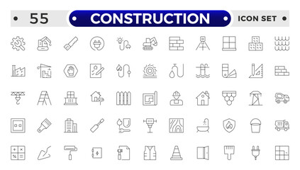 Construction outline icon collection set. Containing building, project, skyscraper, crane, build, equipment, prepared icon.