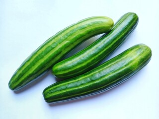 Fresh and healthy krai cucumber isolated on white background