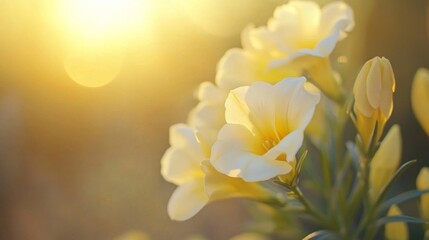 Fototapeta premium Pale Yellow Flowers Bask in Golden Sunset Light