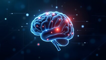 Glowing Neural Brain in Digital Space