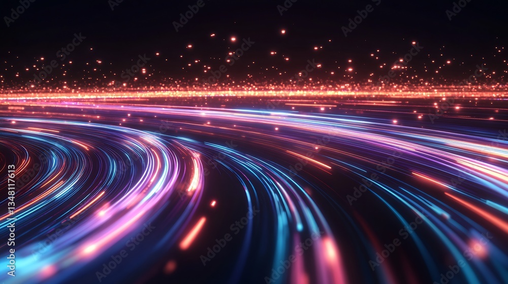 Poster Vivid light trails flowing smoothly, creating a mesmerizing sense of speed and movement across the space : Generative AI