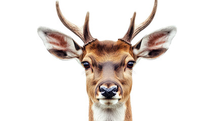 Fototapeta premium A close-up of a deer head with symmetrical horns, exuding grace and strength, isolated on a Transparent background, PNG file