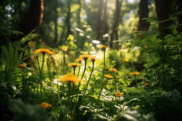 untouched wilderness of natural forest bursts with an exuberant tapestry of diverse plants, harmoniously coexisting and radiating an untamed beauty that captivates senses  