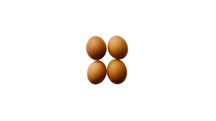 A group of three brown eggs arranged neatly in a triangular shape, isolated on a Transparent background, PNG file