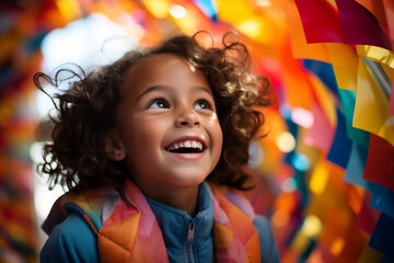 vibrant energy of children radiates through their playful interaction with kaleidoscope of colors in rainbow, showcasing their innocence and pure delight