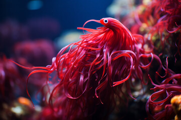 vibrant red seaweed dances with life and allure in its aquatic abode, flaunting its rich crimson hues, gracefully swaying fronds, and breathtaking juxtaposition it forms amidst vibrant marine world