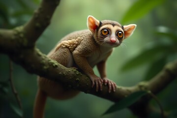 Obraz premium Slow Loris Moving Cautiously Through the Jungle Canopy