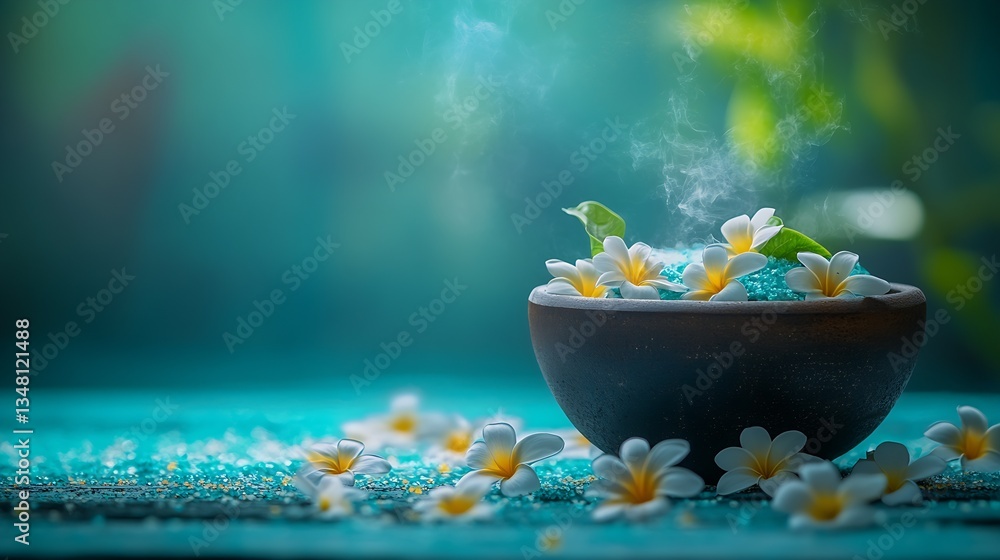 Aufkleber elegant bowl filled with white flowers and colorful stones creating a tranquil ambiance with mist : 