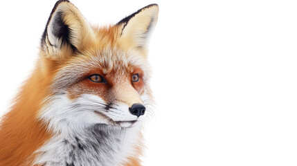 Fototapeta premium A red fox in a captivating portrait with a mix of realistic fur textures and colorful splashes of paint, giving a modern artistic touch, isolated on a white background
