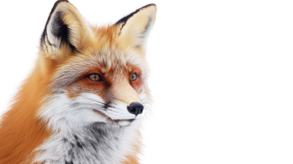 A red fox in a captivating portrait with a mix of realistic fur textures and colorful splashes of paint, giving a modern artistic touch, isolated on a white background