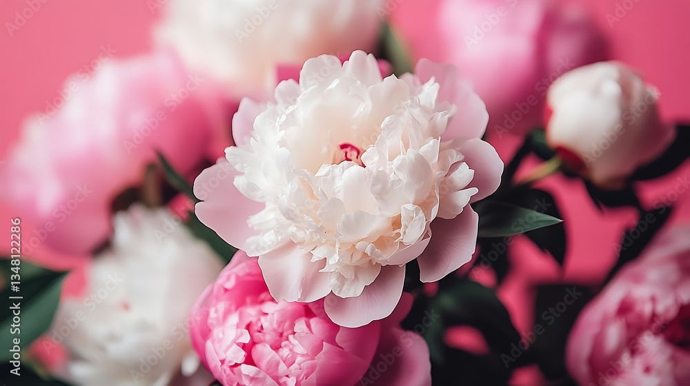 Aufkleber elegant peonies in various shades of pink creating a stunning visual effect against a tranquil pink 