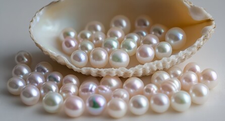 An Array of Lustrous Pearls Artfully Displayed Both in and Outside a Shell : Generative AI