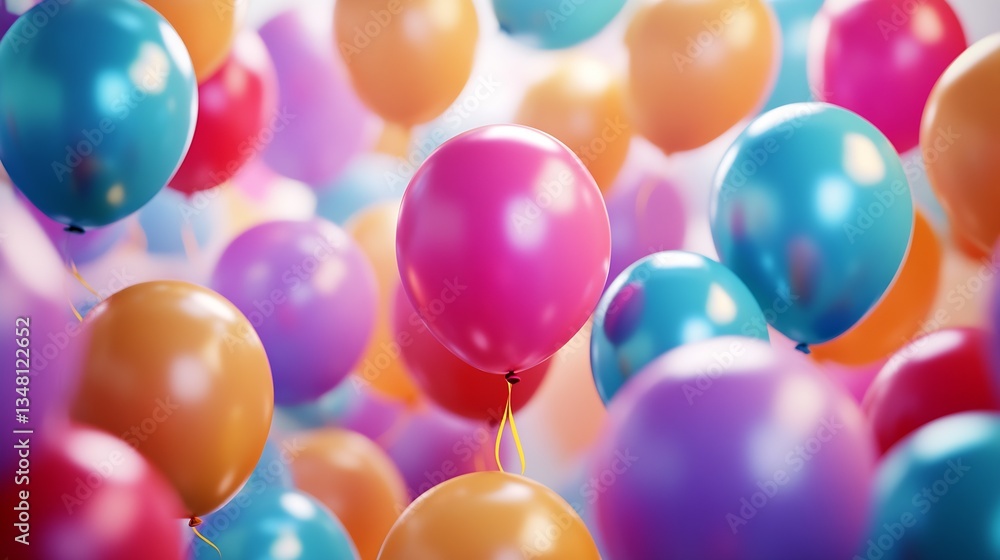 Poster a cheerful burst of colorful balloons in a lively arrangement creating a joyful atmosphere : generat
