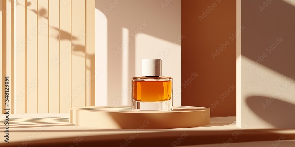 Leinwandbilder chic perfume bottle resting on a circular platform surrounded by soft shadows and light : generative