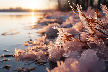 winter icy touch transforms bodies of water into delicate layers of frozen art, adding a serene and still beauty to scene