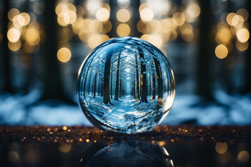 Within confines of a glass sphere, a snow globe seizes a tranquil and encapsulated splendor, freezing an entire world single breathtaking moment