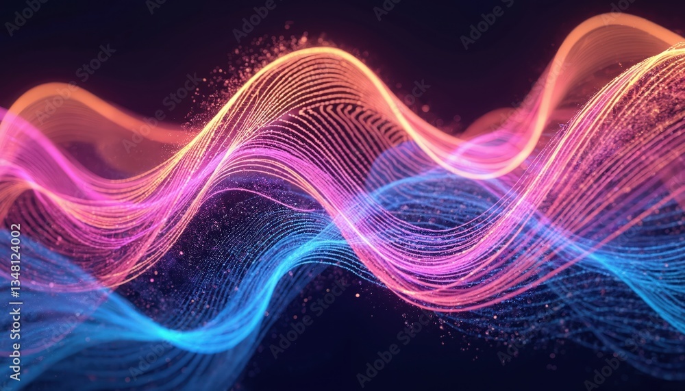 Poster neon wave artwork features overlapping undulating lines creating a complex visually stunning pattern