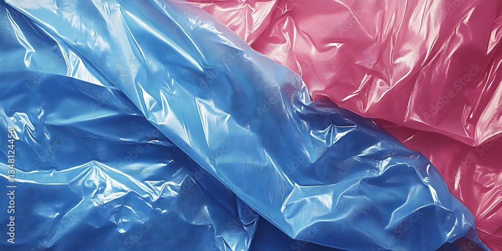 Poster Artistic view of twisted blue and pink plastic sheets creating a dynamic texture for contemporary design : Generative AI
