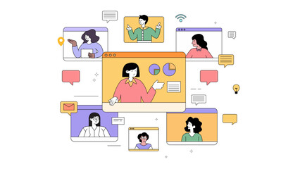 Virtual Collaboration and Remote Teamworking Concept Illustration