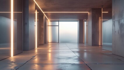 Modern Concrete Corridor with Ambient Lighting