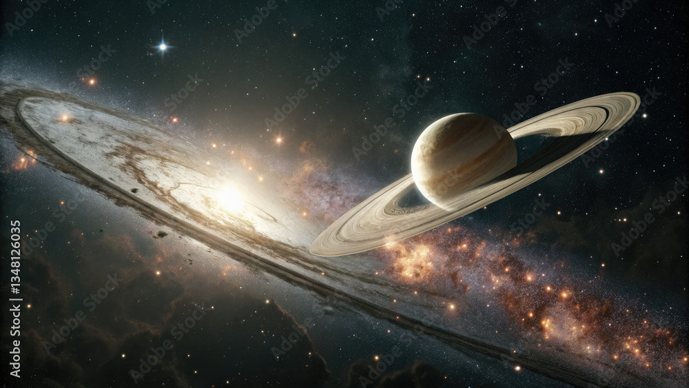 Canvas Prints a glowing planetary disk levitating in an infinite cosmic void, surrounded by subtle star clusters a