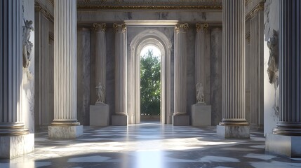 Obraz premium Serene Grandeur: A Digital Rendering of a Classical Hall