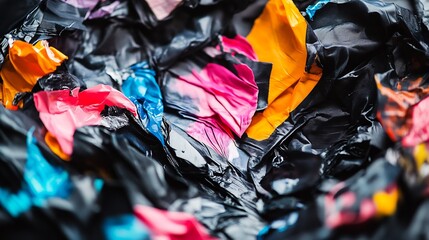 Artistic close-up of vibrant textured crumpled plastic sheet featuring bold colors and striking patterns : Generative AI